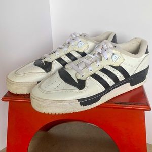 Adidas Men's Rivalry Low Street Shoes White Black Premium Leather EG8062 Size 8